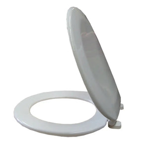 White toilet seat with cover on a white background