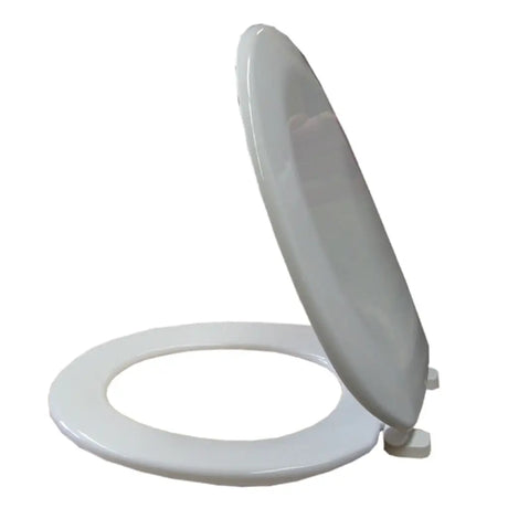 White toilet seat with cover on a white background