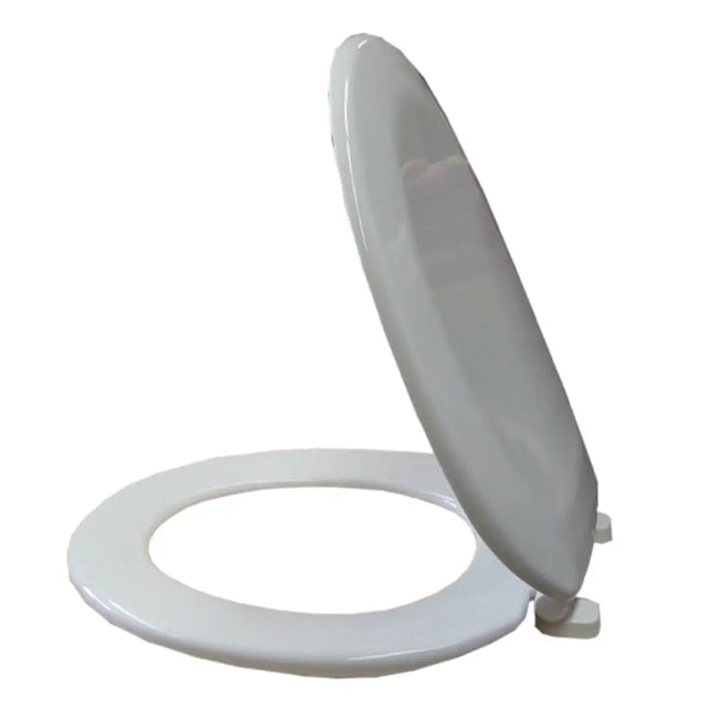 White toilet seat with cover on a white background