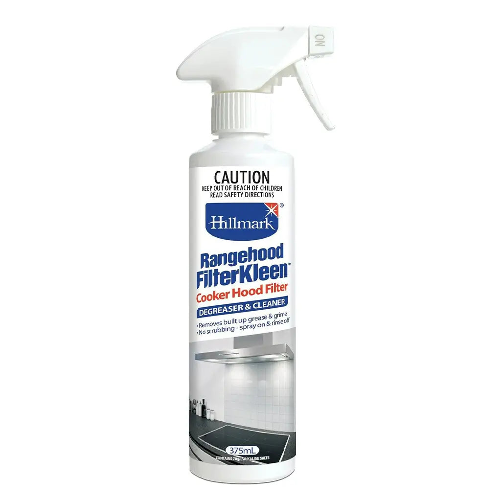 Hilmark Rangehood FilterKleen cooker hood cleaner spray bottle on a white background