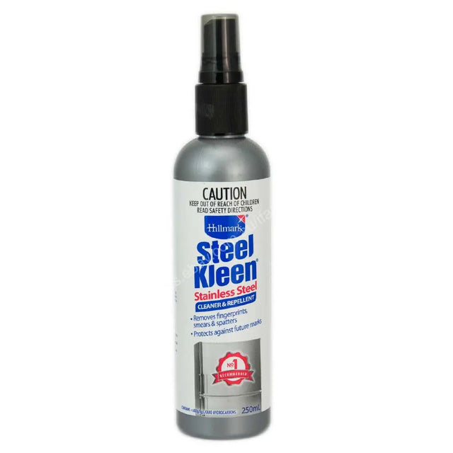 Bottle of Steel Kleen stainless steel cleaner on a white background