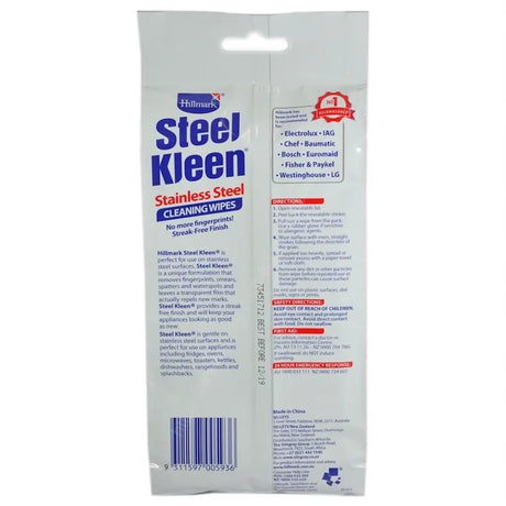 Package of Steel Kleen stainless steel cleaning wipes on a white background