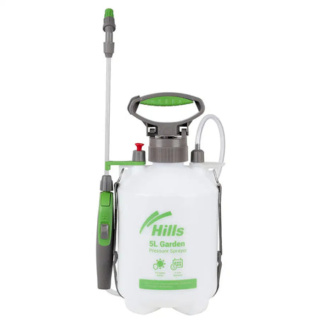 White garden pressure sprayer with green accents on a white background