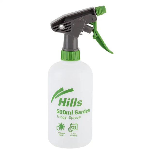 White spray bottle with green nozzle and 'Hills' branding on a white background