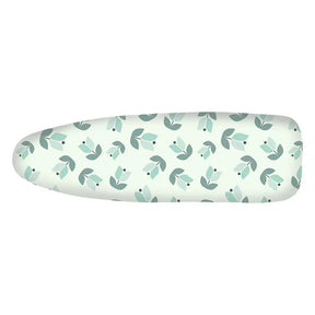 Floral-patterned ironing board cover on a white background