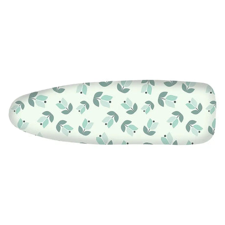Floral-patterned ironing board cover on a white background