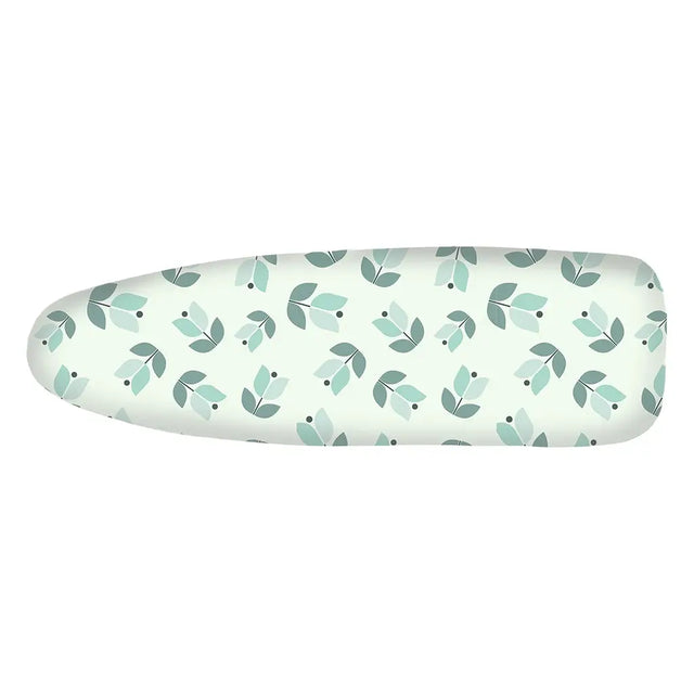 Floral-patterned ironing board cover on a white background
