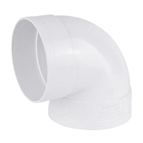 White plastic elbow pipe fitting on a white background
