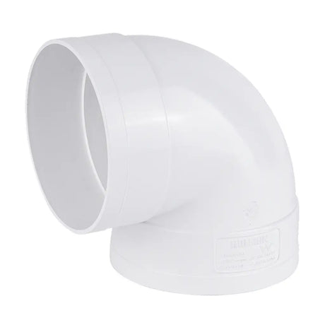 White plastic elbow pipe fitting on a white background