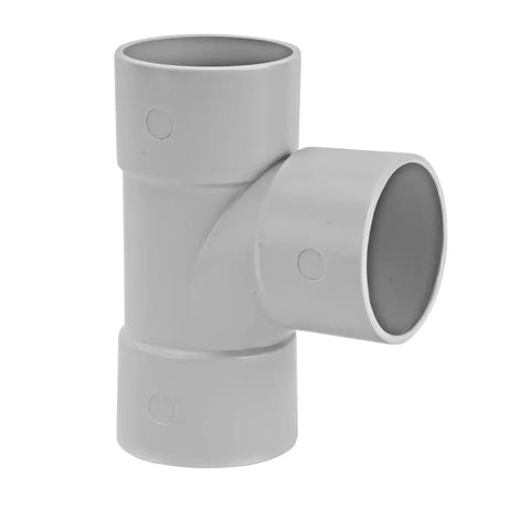 Gray plastic pipe fitting on a white background