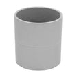 Gray cylindrical pvc coupling on a white background