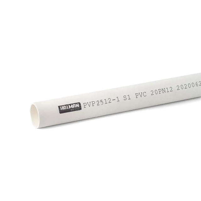 White PVC pipe with text on a white background