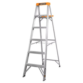 Step ladder with orange handle on a white background