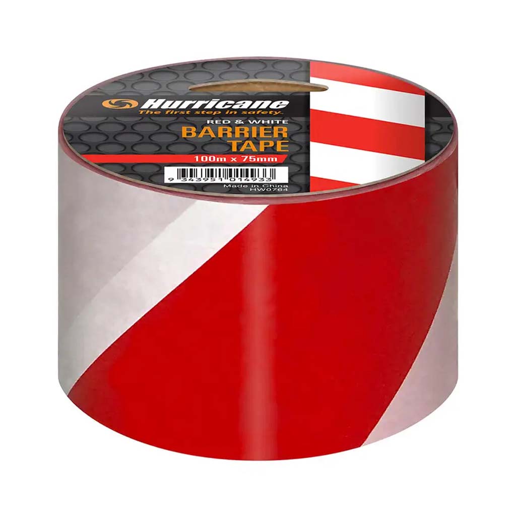 Hurricane Red & White Safety Barrier Tape 75mmX100m HW0764