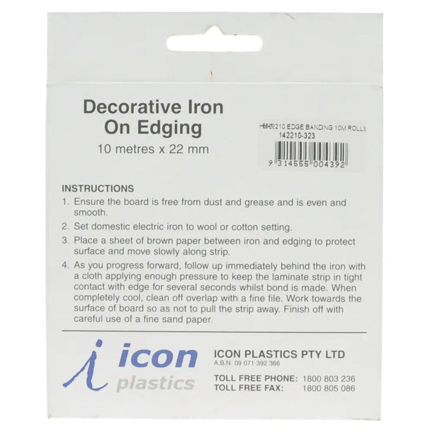 Packaging of decorative iron-on edging with instructions and branding details.