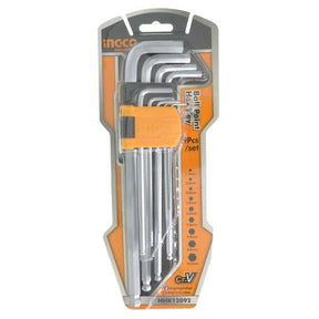 Set of hex keys in packaging with 'ingco' branding on a white background