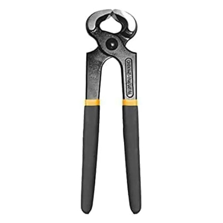 Pair of black pliers with yellow accents on a white background