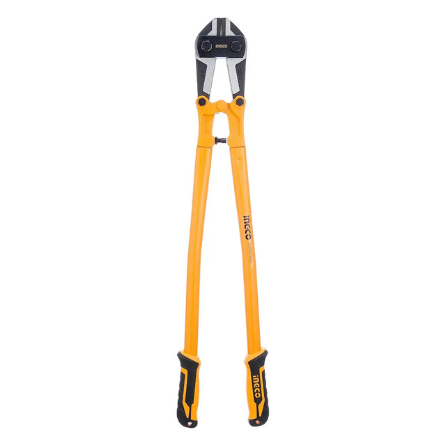 Pair of bolt cutters with a white background