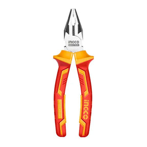 Pair of red and yellow pliers with 'Ingco' branding on a white background