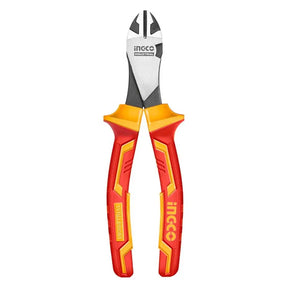 Pair of red and yellow diagonal cutting pliers with 'Ingco' branding on a white background