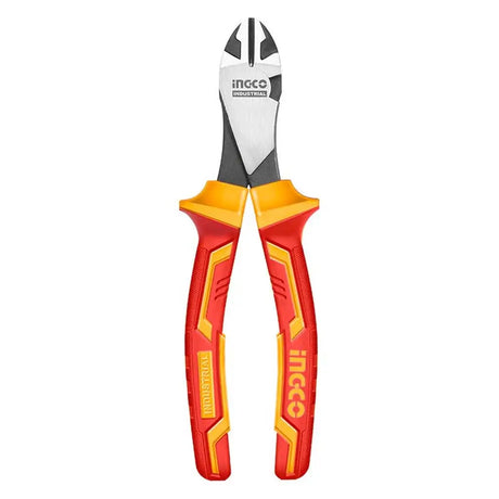 Pair of red and yellow diagonal cutting pliers with 'Ingco' branding on a white background
