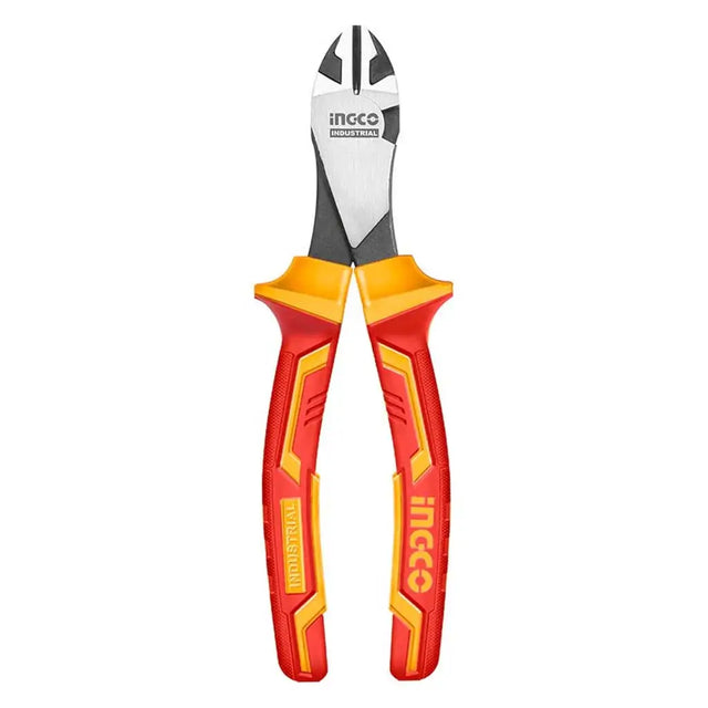Pair of red and yellow diagonal cutting pliers with 'Ingco' branding on a white background