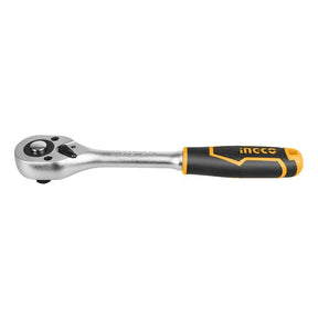 Silver ratchet wrench on a white background