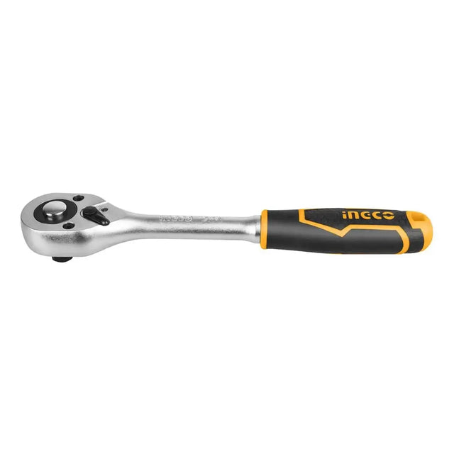 Silver ratchet wrench on a white background