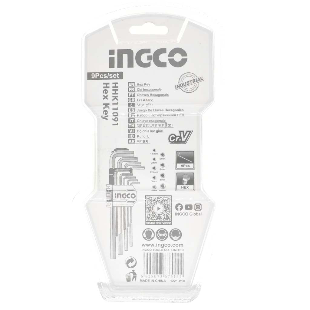 Ingco Hex Key Set 9Pcs 1.5-10mm HHK11091
