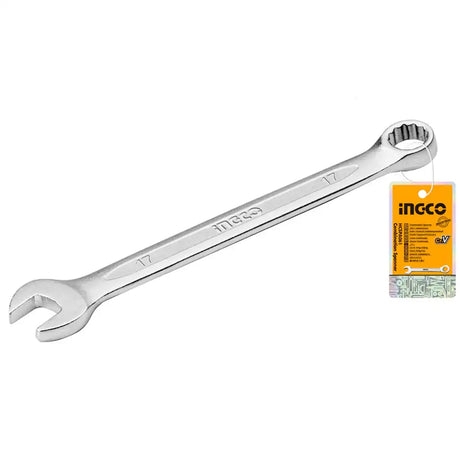 Ingco 17mm chrome vanadium combination spanner with open end, ring end and Ingco product label