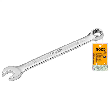 Ingco 21mm chrome vanadium combination spanner with open end, ring end and Ingco product label