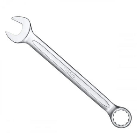 Silver combination wrench on a white background
