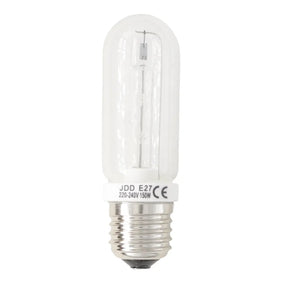 Clear light bulb with E27 base on a white background