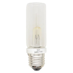 Clear light bulb with E27 base on a white background