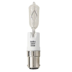 Light bulb with BA15d, 230V, 150W rating on a white background