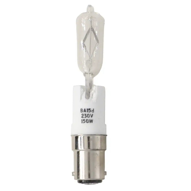 Light bulb with BA15d, 230V, 150W rating on a white background