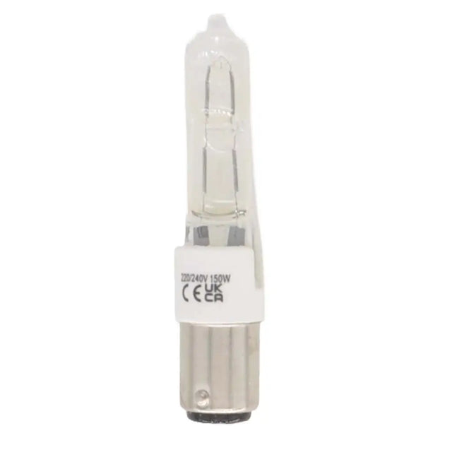 Clear light bulb with UKCA label on a white background