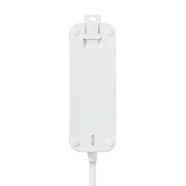 White electronic device with a cable on a white background
