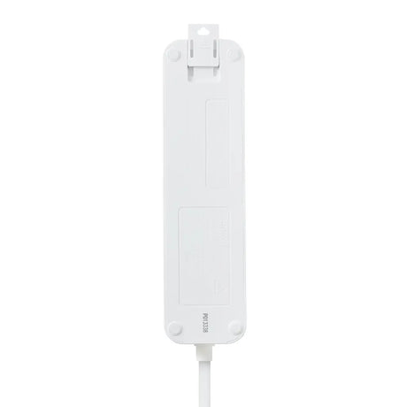 White electronic device with a label on a white background