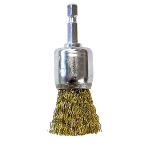 Cup brush with brass bristles on a white background