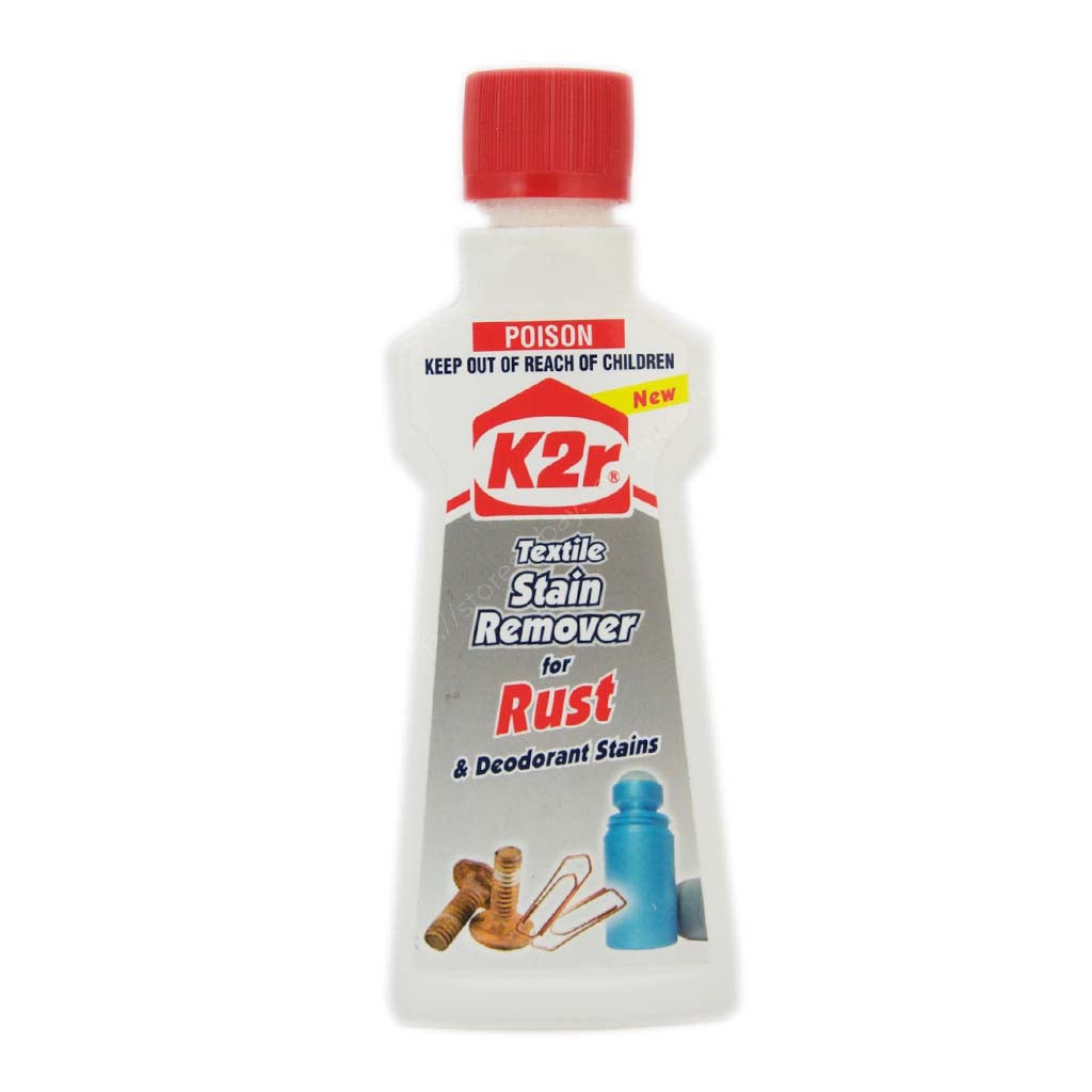 K2r Rust and Deodorant Stain Remover conveniently removes stains from clothes and textiles, without damaging the fabric.