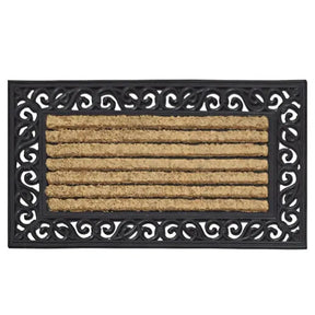 Doormat with decorative black border on a white background