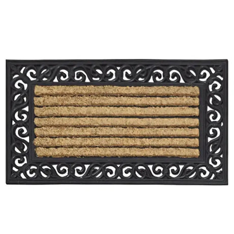 Doormat with decorative black border on a white background