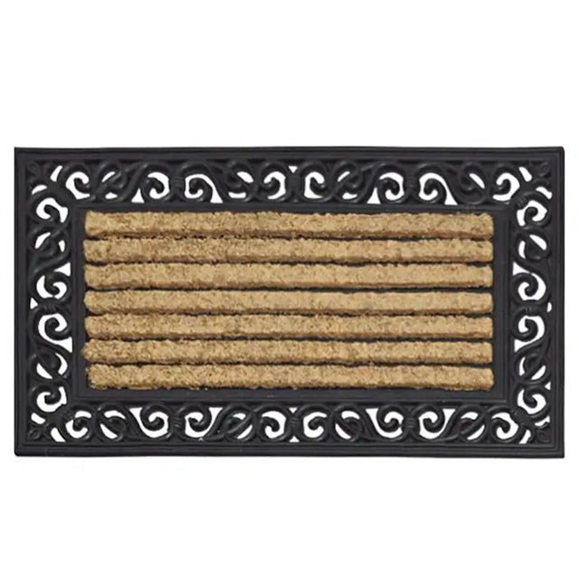 Doormat with decorative black border on a white background