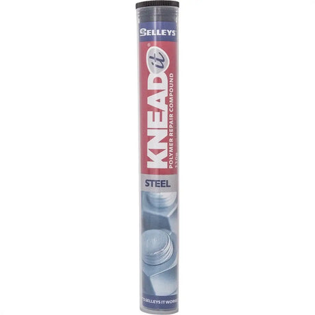 Selleys Knead-it Polymer Repair Compound tube for steel on a white background