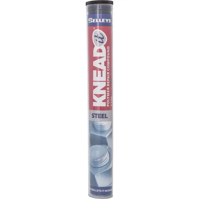 Selleys Knead-it Polymer Repair Compound tube for steel on a white background