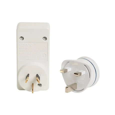 Two white electrical plugs on a white background