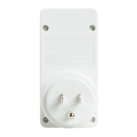 White electrical outlet with silver screws on a white background