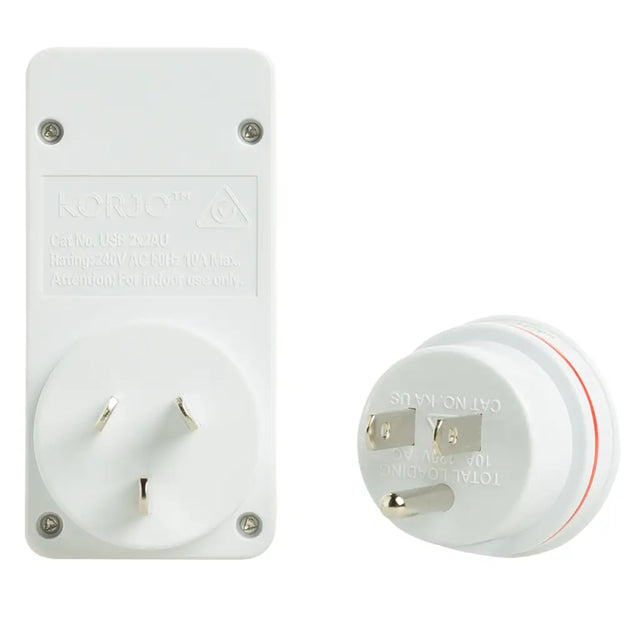White plug adapter with socket on a white background