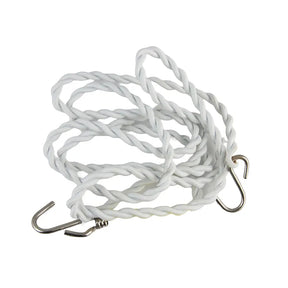 White rope with metal hooks on a white background